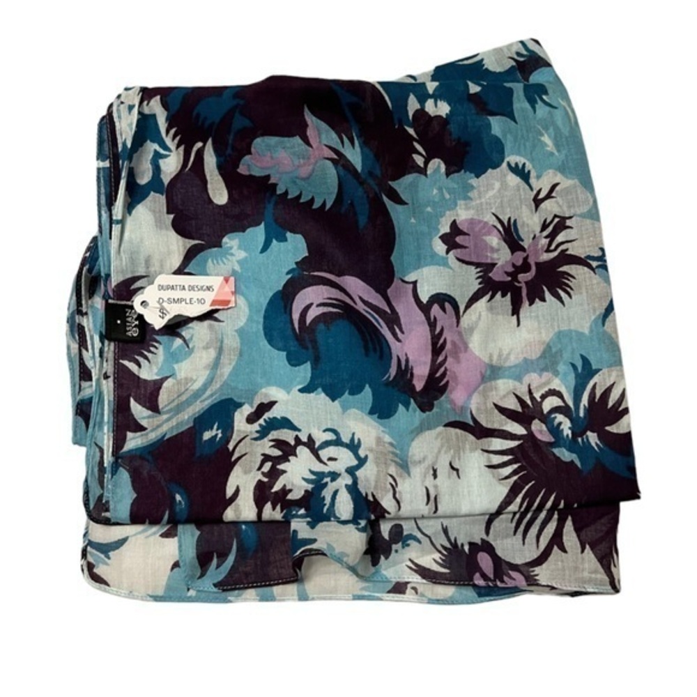 NWT- Asian Eye Light Cotton Scarf, Aqua & Purple Tropical Floral Print